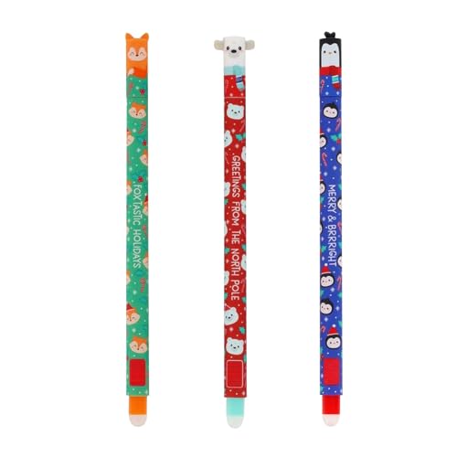 Junjie 3PCS Erasable Ballpoint Pen New Christmas Pens Erasable Christmas Pens Erasable Gel Pen Stationery for Teen Girls and Boys Students (B)
