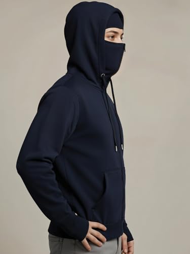 Image of ADRO Men Balaclava Hoodies | 320 GSM Soft Cotton Zipper Hoodie | Thumb-Hole Cuff Gloves | Travel Jacket with Hood | Winter Sweatshirt