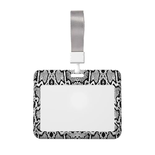 カードケース パスケース 社員証idカードホルダー 学生証 ブラックホワイトスネークスキンプリント 横型 かわいい ネームホルダー ネックストラップ 社員証 ケース クリップスト リール付き
