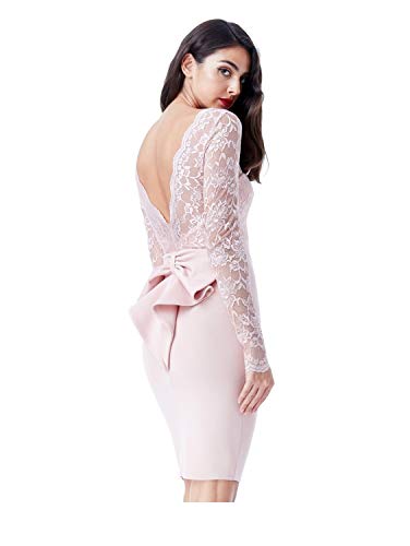 Goddiva Mi-Lange Kleid aus Spitze mit offenem RĂĽcken mit Schleife (38/10 UK, Blush), Farbe: Rosa.