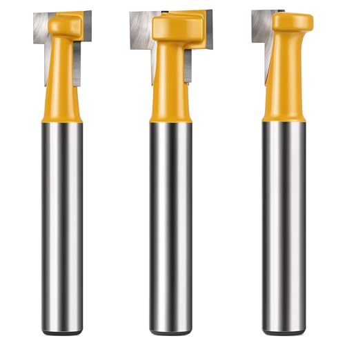 3 PCS Keyhole Router Bit T Slot Router Bit Set 1/4 Inch Shank Keyhole Bits 5/16 3/8 1/2 T Track Router-Bit Set for Wood DIY Craft