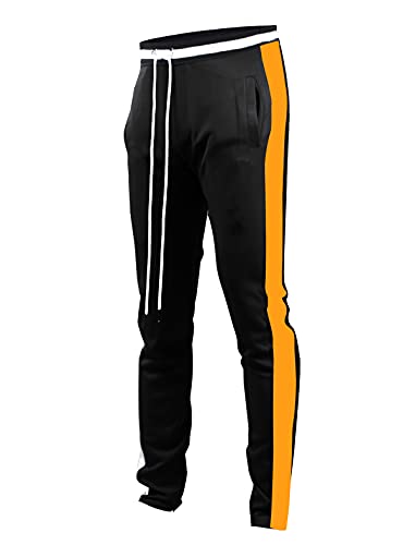 SCREENSHOTBRAND-S41700 Mens Hip Hop Premium Slim Fit Track Pants - Athletic Jogger Bottom with Side Taping-BK/Orange-XLarge