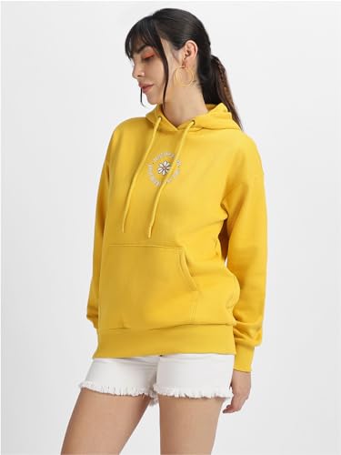 Image of JUNEBERRY Cotton Poly Fleece Oversized Fit Black, Green, Magenta, Mustard, Orange, Purple, Blue, Off White & Grey Graphic Printed Full Sleeve Hoodie for Women