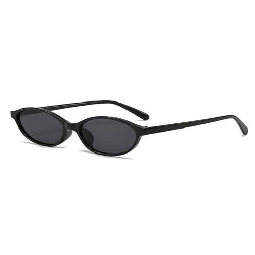 LunarCharm Ovale Sonnenbrille für Damen, Retro, Katzenauge, 90er Jahre, Y2K, trendige dünne Sonnenbrille, UV-Schutz für Damen, Schwarzer Rahmen + schwarze Linse
