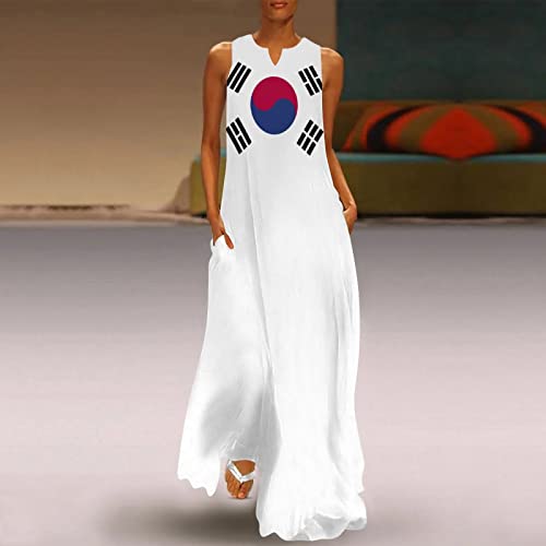 Image of TAIZIYEAH Long Dress Elegant Casual Long Dress Korean Flag Girls Summer Sunshine Beach Skirts for Womens S