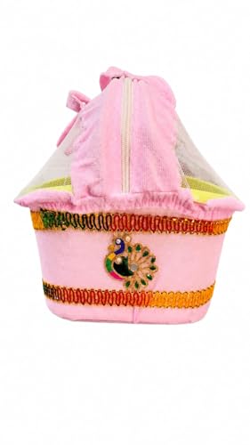 Image of Laddu Gopal, Thakur ji Net Cary Basket /Daily Uses /Tokri with Suitable Handle for Travelling laddu Gopal relex velvet cushion for 0 to 6 number gopal ji