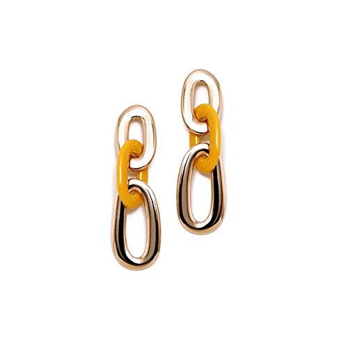 Pendientes Pertegaz Colección Carey Largos 56mm. Mujer Tres Eslabones Dorado Mostaza