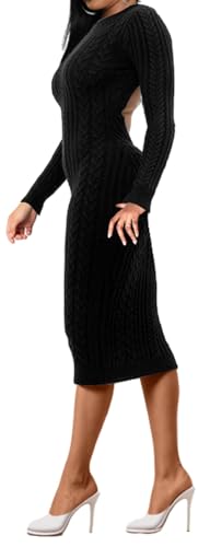 Image of Oxgmoky Women's Church Long Sleeve Sweater Dress Ribbed Bodycon Midi Work