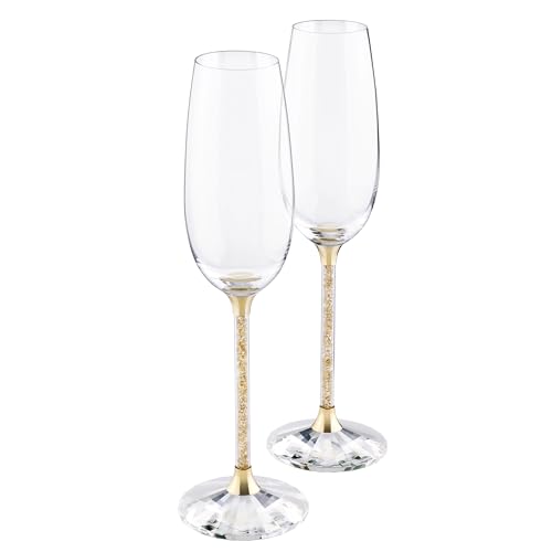 Swarovski Crystalline Golden Shadow Toasting Flutes, Set of 2
