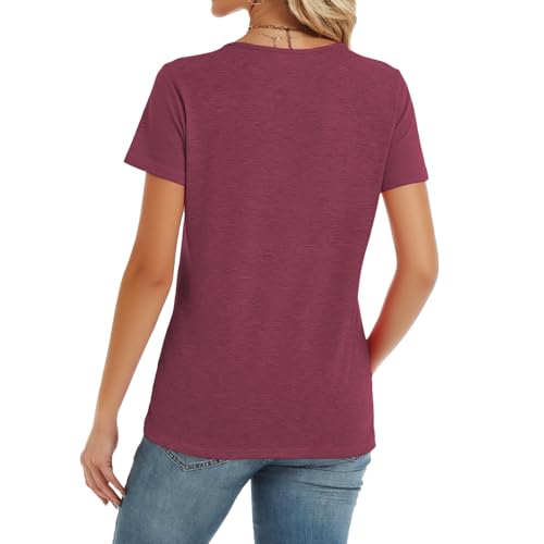 KILISU Womens Summer Tops Keyhole Neck Short Sleeve Tee Shirts Fashion Cutout Ring Sexy Casual T Shirts Trendy 2026 Wine Red by KILISU - Used condition - Image 4