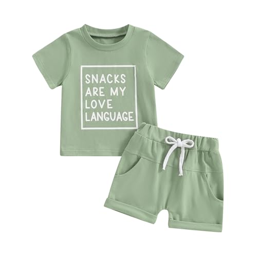 Image of Kupretty Toddler Baby Boy Summer Clothes Letter Graphic Short Sleeve Shirt T-Shirt Tops + Casual Shorts Outfit Set