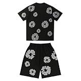Conjunto Hombre Flores Chándal Flores de Verano de 2 piezas Traje de Jogging de Manga Corta,Y2K Camiseta con Estampado de Espuma Hip Hop para Unisex