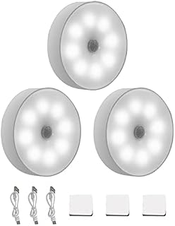 Erthree 3pack Motion Sensor Dimmable LED Night Lights Indoor, Under Stairs Light, USB Rechargeable Wireless Wall Light for Hallway, Stairs, Under Cabinet, Cupboard, Wardrobe, Closet, Kitchen(White)