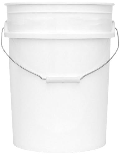 MKS Plastics 5-Gallon Bucket Only No Lid Included Made in USA Food Grade BPA Free Plastic Heavy Duty Multi-Use Metal Handle with Grip Stackable Storage White 1 Pack