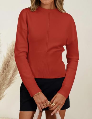 Image of ZESICA Women's Fall Sweaters Crewneck Cinched Waist Pullover Tops