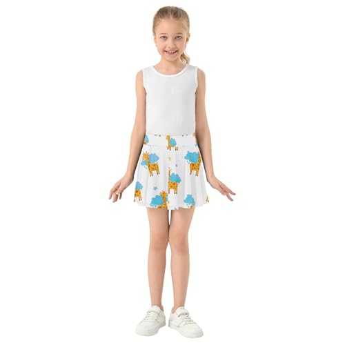 Joisal Cute Cartoon Giraffes Orange Spots Girls Skorts Athletic Shorts Tennis Skirts for Kids Navy School Skirt 3t3