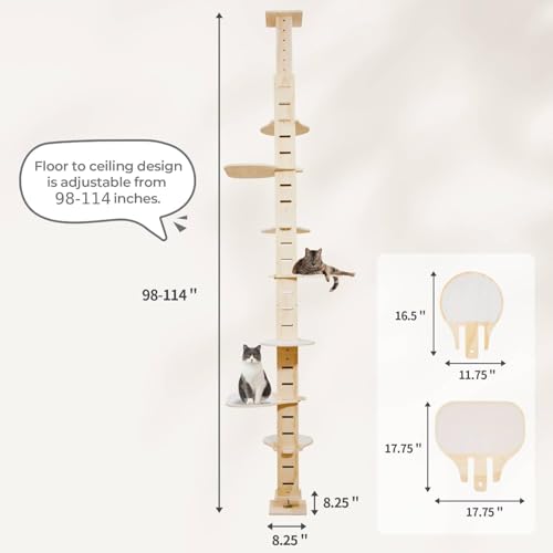 Torre para gatos de piso a techo ajustable de madera miniatura 6