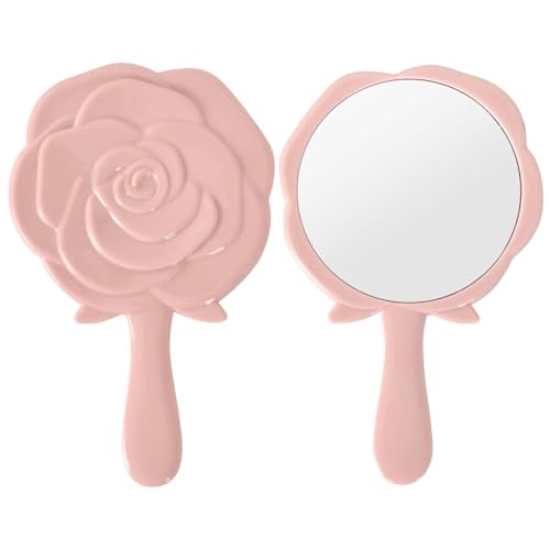 Disnace Miroir à Main Rose - Portable avec Poignée pour Maquillage, Maison et Voyages
