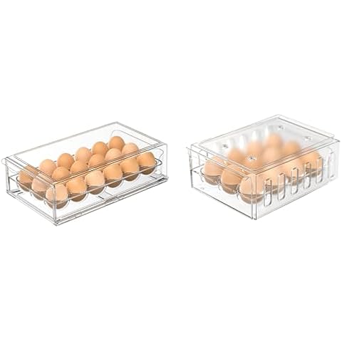 Ettori 18-Slot and 12-Slot Egg Holder Set – Stackable, Clear Plastic Refrigerator Storage Organizers Cover