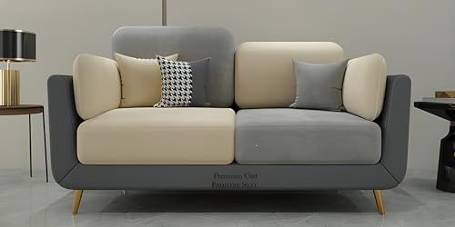 Image of Velvet Contemperory 2 Seater Sofa Couch with Cushion Chaise Lounge Sectional Perfect for Living Room & Bedroom Guests Home & Office (2 Seater Sofa Grey & Beige)