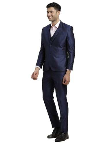 Image of Turtle Men Poly-Viscose Three Piece Suit - Dobby Print, Full Sleeve Blazer, Waistcoat & Pant for Wedding & Party