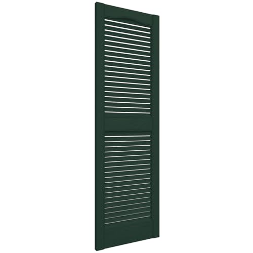 Builders Edge 12 in. W x 60 in. H Builders Edge, Standard Cathedral Top Center Mullion, Open Louver Shutters, Includes Matching Installation Spikes (Per Pair), 122 - Midnight Green