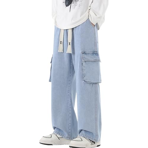 Casual Blue Mens Cargo Jeans Hip Hop Mens Jeans Sweatpant Baggy Jeans Men Japanese Men Jeans Gothic Jeans for Men