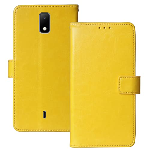 Lankashi Stand Premium Retro Business Flip Leather Case Protector Bumper for Cricket Debut/AT&T ATT Calypso 2 U319AA TPU Silicone Protection Phone Cover Skin Folio Book Card Slot Wallet (Yellow)