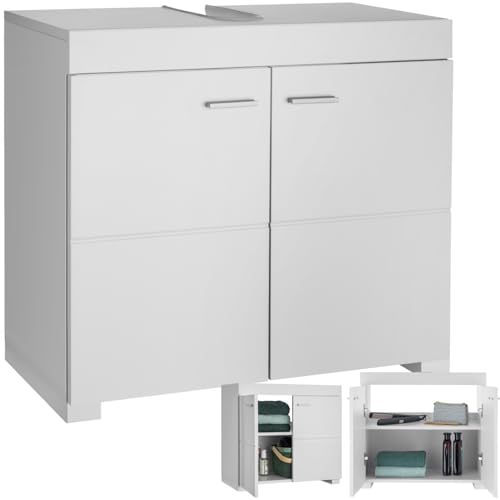 TecTake® Mueble Bajo Lavabo Con 2 Compartimentos Espaciosos, Puertas Batientes, Auxiliar Para Baño, Fregadero y Armario - Modelo C