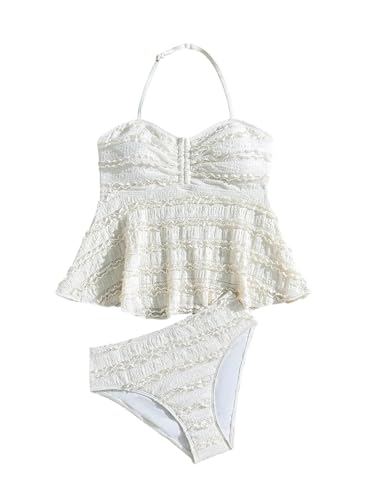 SOLY HUX Girl's Two Piece Bathing Suit Halter Peplum Ruffle Bikini Tankini Swimsuit
