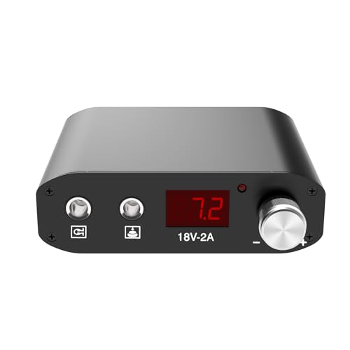 TTOOGO Digital Tattoo Machine Power Supply Compact Pedal Control Box with Display Knob Voltage Adjustment, Mini 18V Tool for Lining Shading,Black