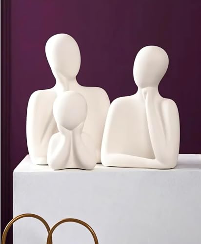 MAXXINN Couple Family Statue Ceramic Thinker Sculpture Home Decor Items for Living Room Show Piece Table Top Artifact Best for Gifting and Decor (White Set of 4)