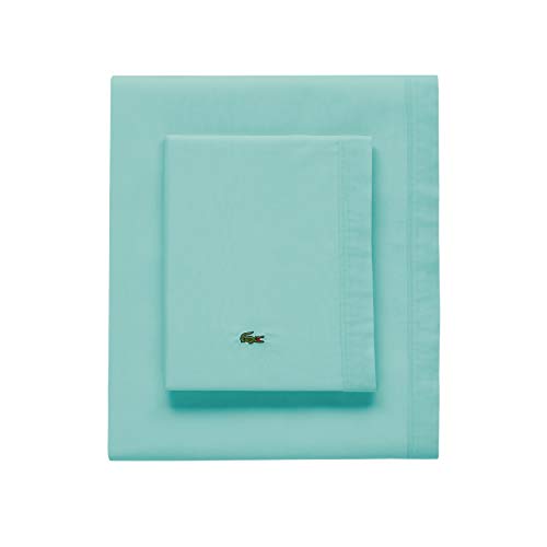 Lacoste 100% Cotton Percale Pillowcase Pair, Solid, Water Blue, Standard