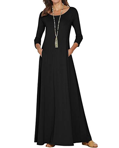 Jacansi Women's Black Casual Long Maxi Dress Plus Size 3/4 Sleeve