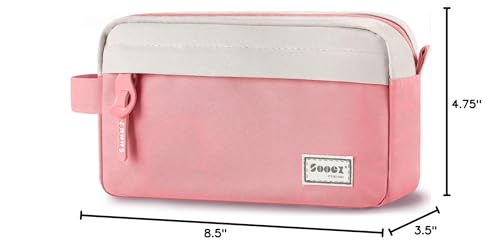 Image of Sooez Big Capacity Pencil Case, Upgraded Canvas Pencil Pouch Large Pencil Bag Organizer, Separate Compartments Easy Grip Handle, Aesthetic Supply for School Teens Adults, Pink Pen Case