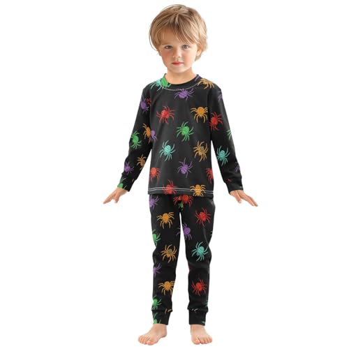 Pajama Sets Long Sleeve Colorful Spiders Black Background Soft Comfy Sleepwear 2 Piece PJS 3-8T2