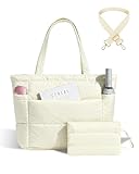 Moyad Puffer Tote Bag Damen Daunentasche Handtasche mit Schultergurt Leichte Umhängetasche für Arbeit Reise Shopping Uni (Beige)