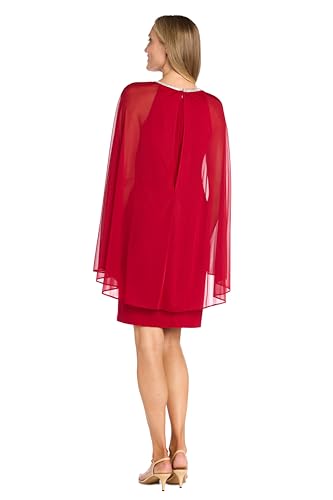 Image of R&M Richards Women's Knee-Length Glitter Sequin Lace Dress W /Sheer Asymmetric Poncho Overlay | Evening Cocktail Attire
