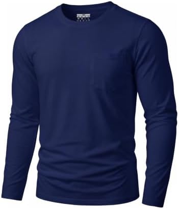 TACVASEN Herren Baumwolle Tshirt Rundhals Langarmshirt Einfarbige Work Sweatshirt Atmungsaktiv T Shirts Mit Brusttasche