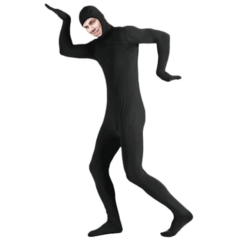 Costume zentai noir pour soirée Halloween et morphing entre amis
