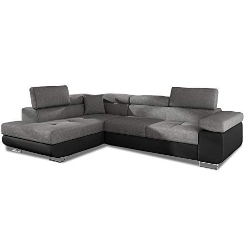 INTENSEDECO Canapé d'angle Gauche Convertible Marius Gris et Noir