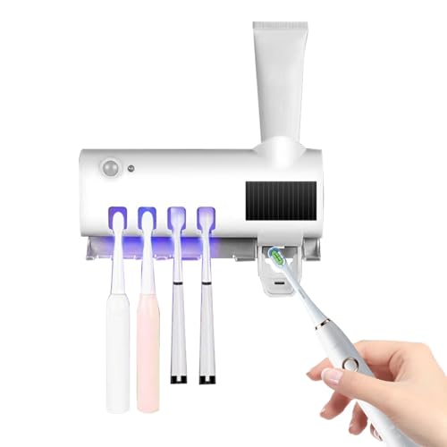 Soporte De Cepillo De Dientes Con Esterilizador UV - Dispensador De Pasta De Dientes De 4 Ranuras Montada En La Pared | Sprehiser Automático De Pasta De Dientes, Operación Manos Libres, Organizador De