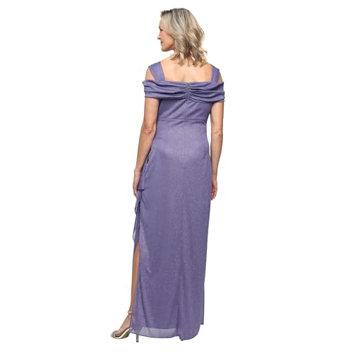 Image of Plus Cold Shoulder Glitter Mesh Dress with Draped Skirt & Cowl Neckline