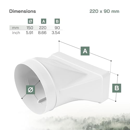 Vent Systems 220x90mm auf Ø150mm Rechteckiger Rohrverbinder für Rundrohr-Verbindung. Lüftungssystem, Heizen, Kühlen.