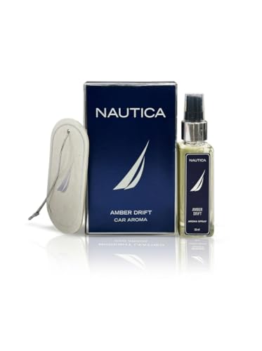 Image of NAUTICA Luxury Car Fragrance Spray with Hanging Tag Card | Amber Drift | 50ml premium Car Air Freshener | 300+ Sprays | Long Lasting Car Freshener | Car Odour Remover