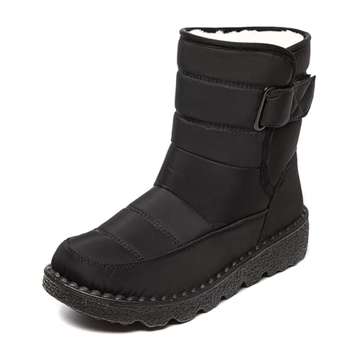 Women'S Waterproof Cloth Warm Snow Boots With Hook And Loop Comfortable Round Toe Plush Lining Slip-On Waterproof Winter Boots For Outdoor, Mountaineering, Leisure
