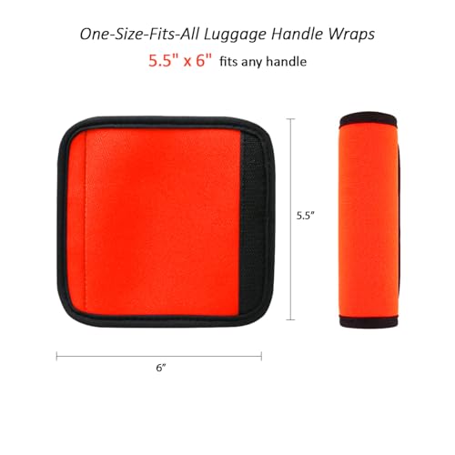 Image of 5 Pack Neoprene Luggage Handle Wraps - Soft Grip Covers for Suitcase, Carry-On & Backpacks - Travel Accessory & Colorful Baggage Identifier (5 Pack Orange)