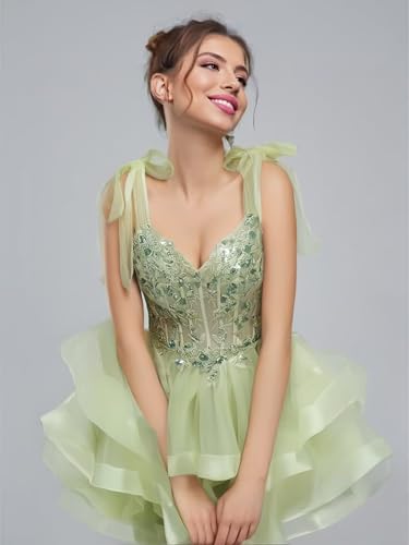 Tiered Homecoming Dress Short 2025 for Teens Sparkly Sequin Corset Short Mini Prom Cocktail Gown with Bow3