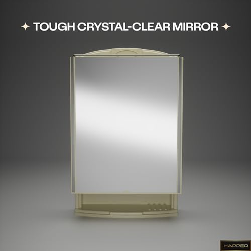 Happer Plastic Premium Multipurpose Wall Mounted Storage Cabinet with Mirror, Prime Look (Ivory)