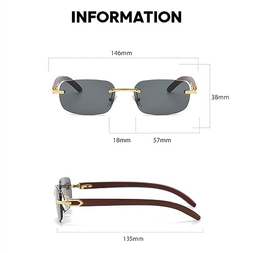 Lunettes de soleil sans monture légères anti-marques sur le nez petit rectangle vintage